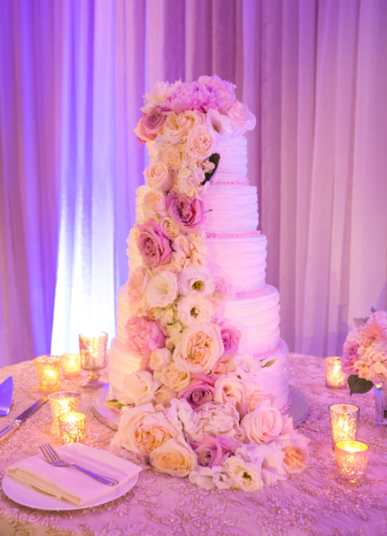 Wedding cake with cascading roses