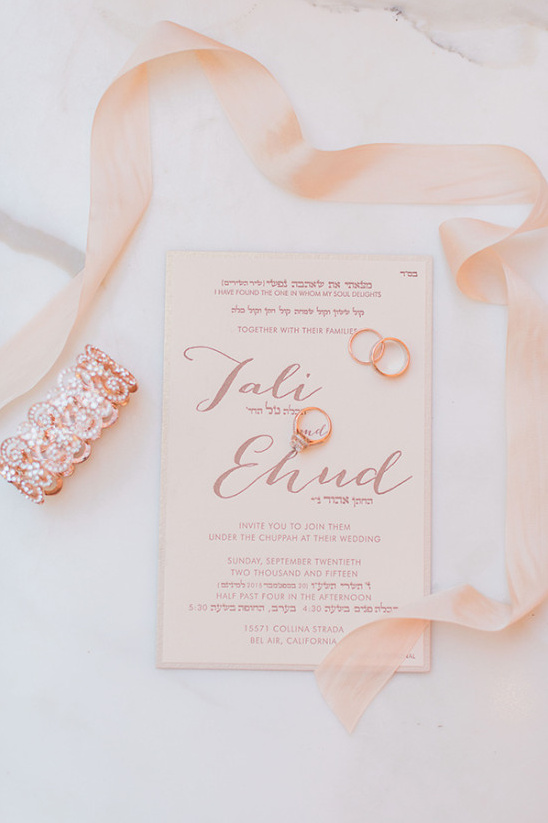 soft pink bilingual wedding invitation