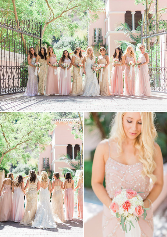 soft pink and gold bridesmaid dresses