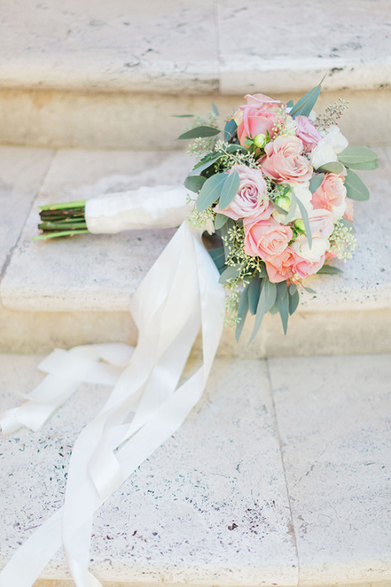 pink rose and eucalyptus bouquet