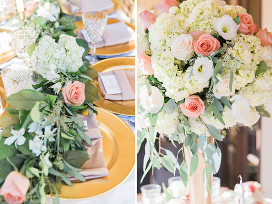 pink gold and white centerpiece idea