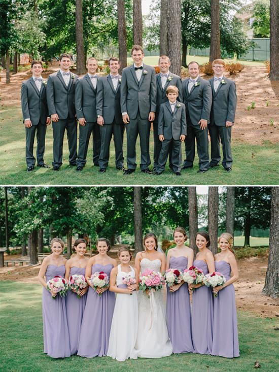 purple and dark grey wedding party