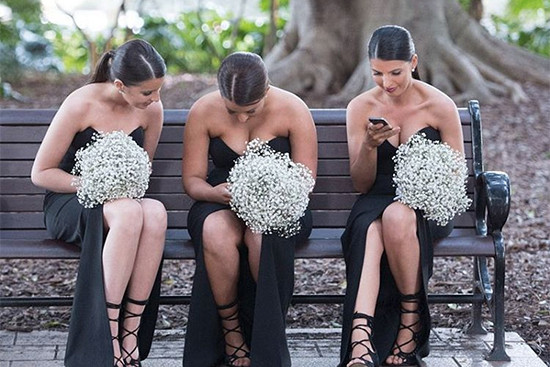 bridesmaids on phones
