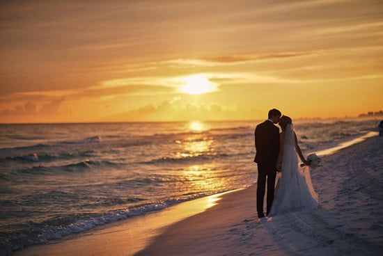 sunset wedding walk along the beach