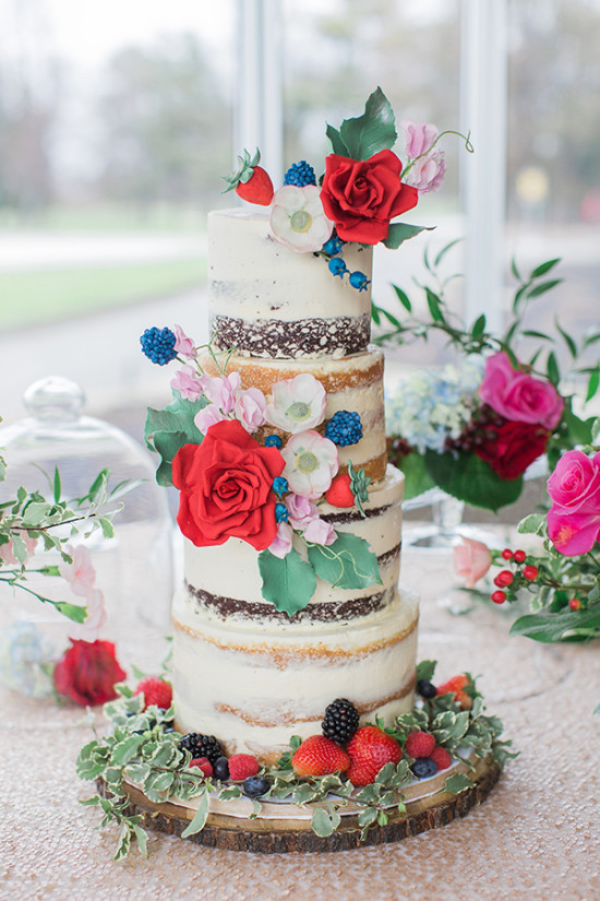 Blue and red naked wedding cake