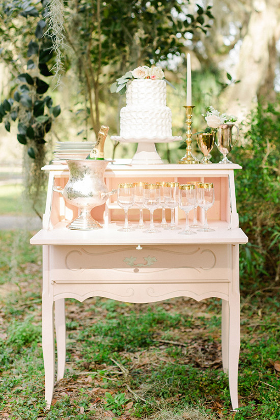 peach and gold dessert table