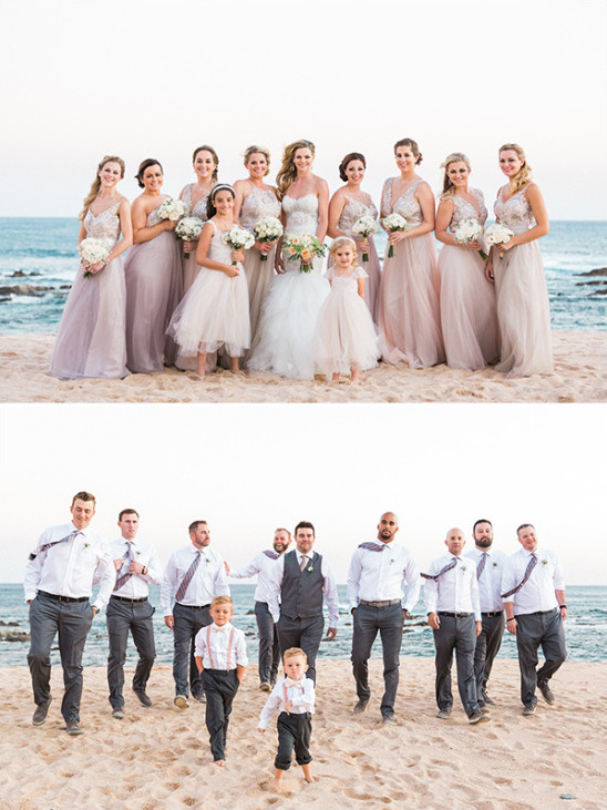 pink and gray beach wedding party
