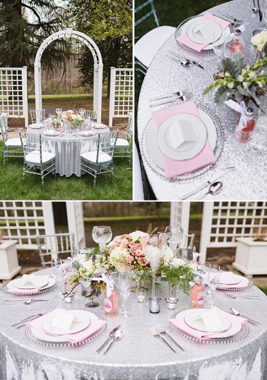 pink and platinum table decor