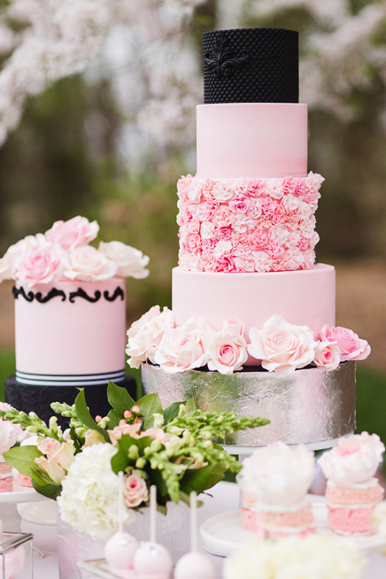 pink rose cake with black accents