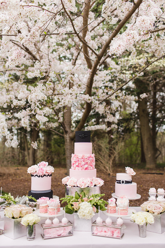 pink black and silver cake table