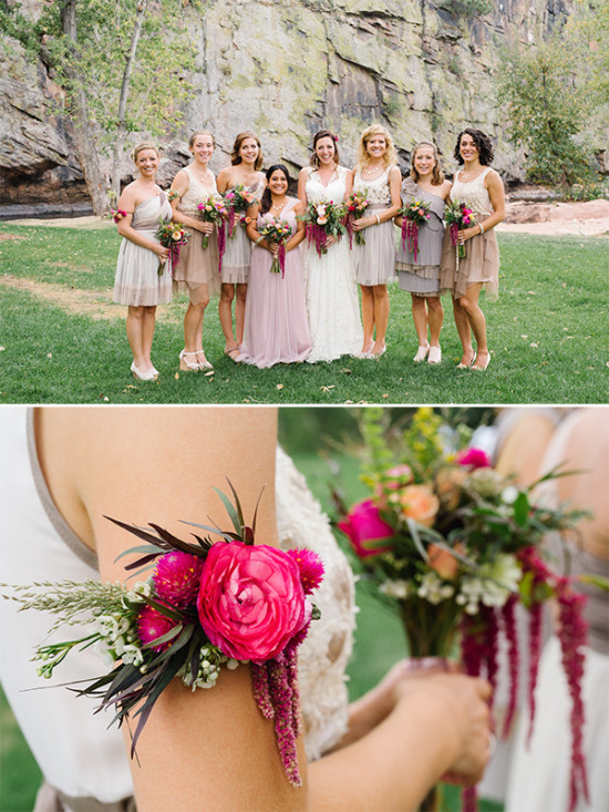bridesmaids with floral armbands