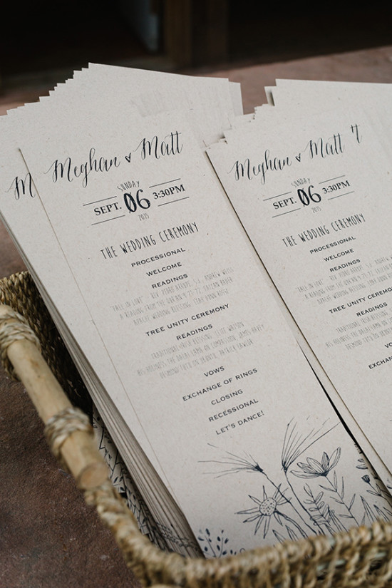 Wedding ceremony programs for Meghan and Matt, inside basket