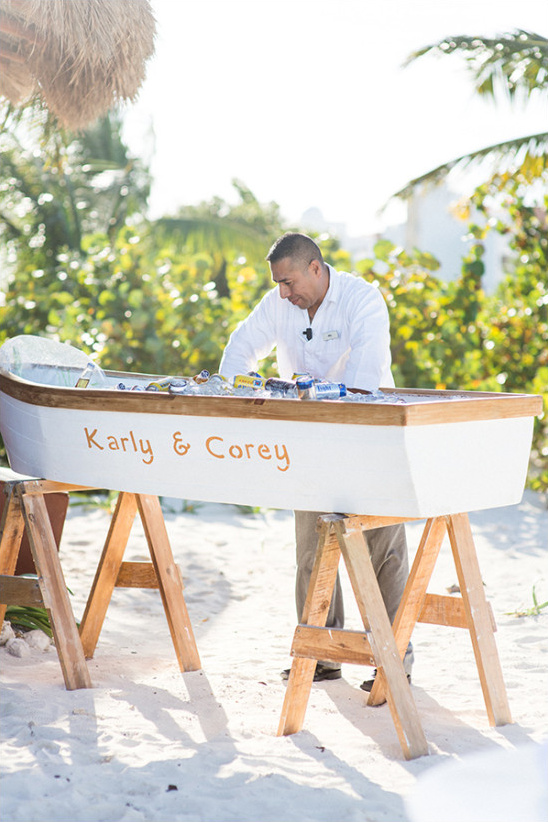 Beer boat for beachside wedding in Mexico
