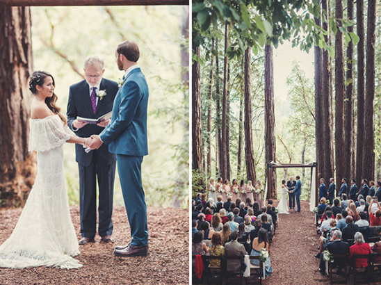 Romantic outdoor wedding ceremony in a redwood forest setting