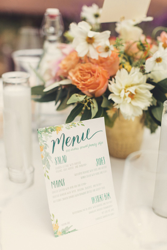 Elegant floral wedding menu with beautiful table setting