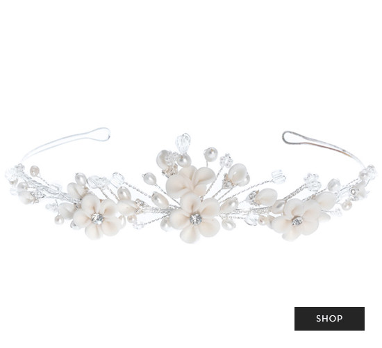 Elegant floral bridal tiara with pearls and crystals