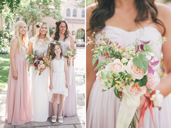 Bridesmaids in blush and lavender