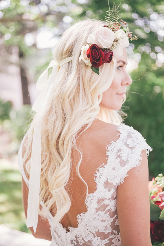 Wedding hair with floral hairpiece