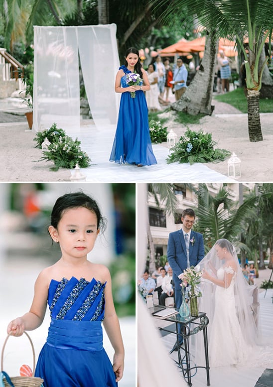 royal blue beach wedding ceremony