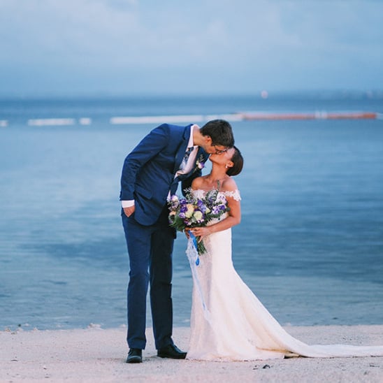 beach wedding kiss