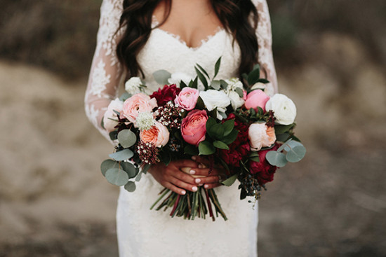 wedding bouquet in pink and red