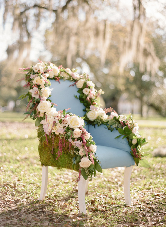 Chair covered in flowers
