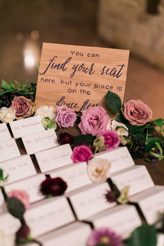 Elegant wedding seating arrangement with floral decor and sign