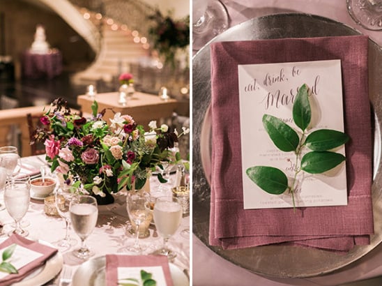 elegant and organic purple wedding reception decor