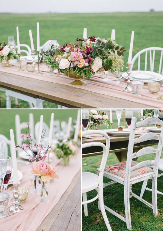 Rustic table decor and mismatched chairs