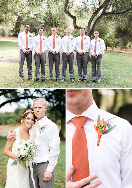 groomsmen with orange tie