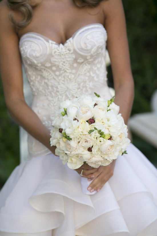 peony and rose round wedding bouquet