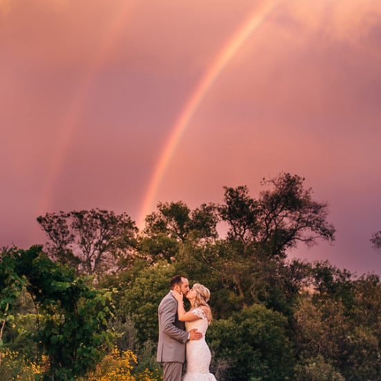 sunset rainbow wedding photo