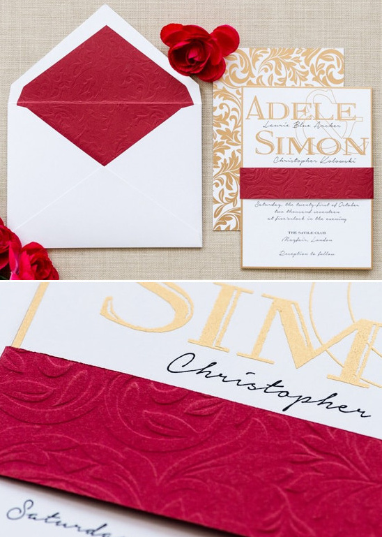 Elegant red and gold wedding invitation suite mockup