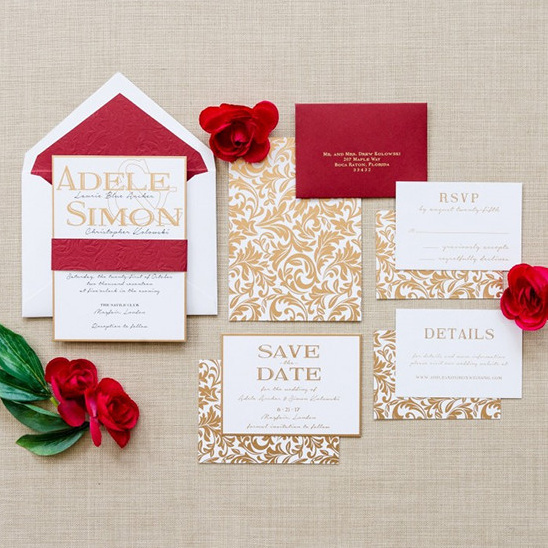 Elegant Adele and Simon wedding invitation suite detail