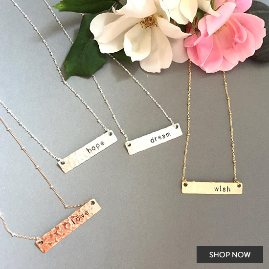 Silver necklaces with love, hope, dream, wish