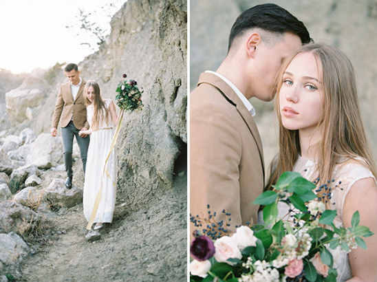 Loving couple on their wedding day in nature setting