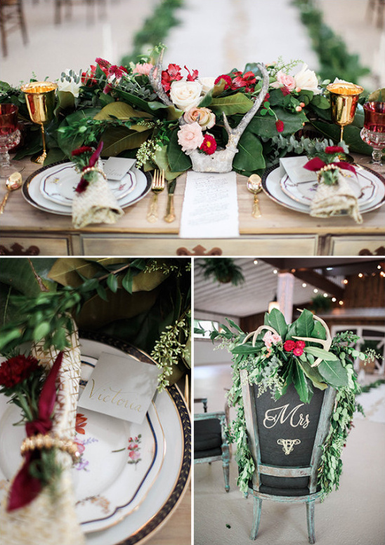 Rustic red and green table decor
