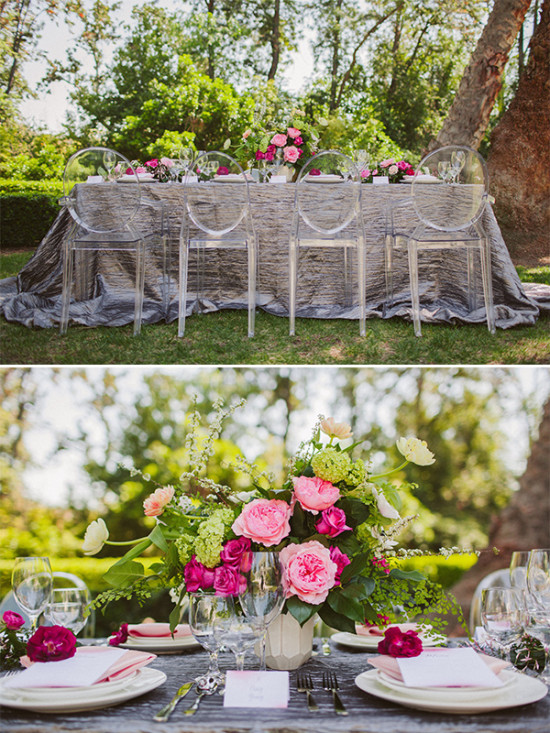 gray and pink reception decor