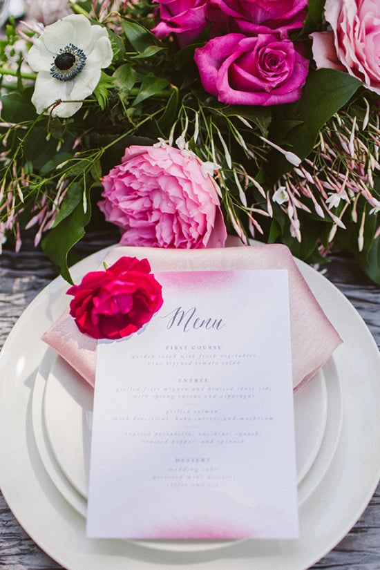 pink delicate wedding menu idea