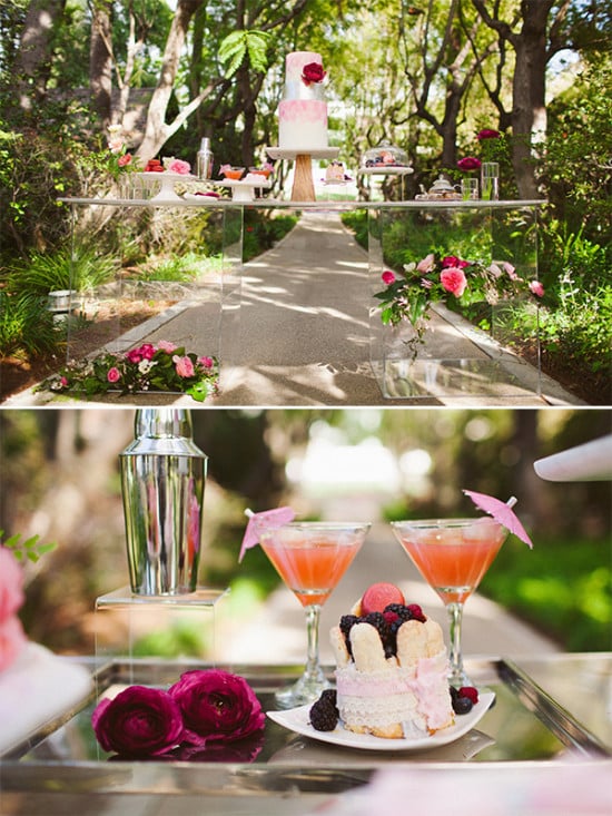 beautiful pink wedding dessert table