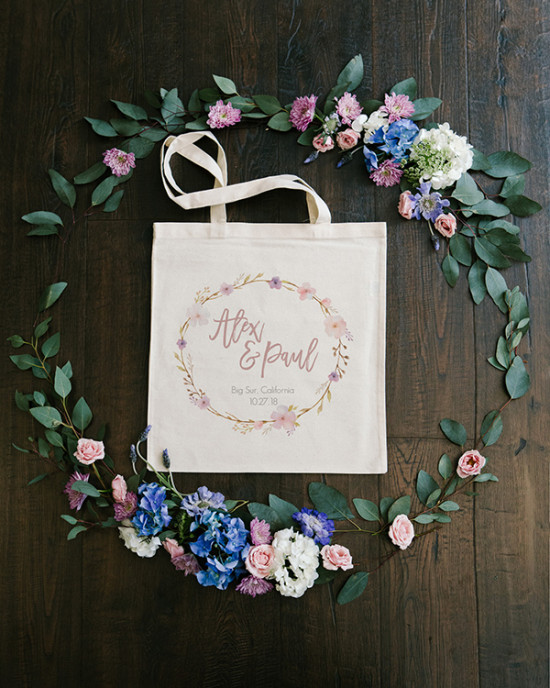 Personalized floral tote bag for Alex and Paul wedding