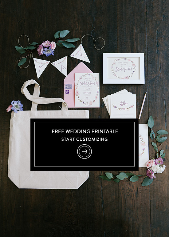 Free floral wedding printables invitation banner and tote bag
