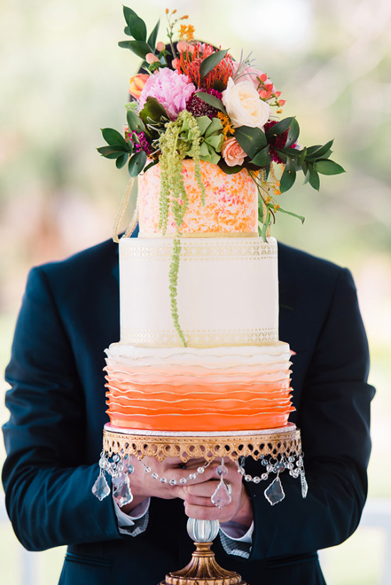 Orange and gold wedding cake