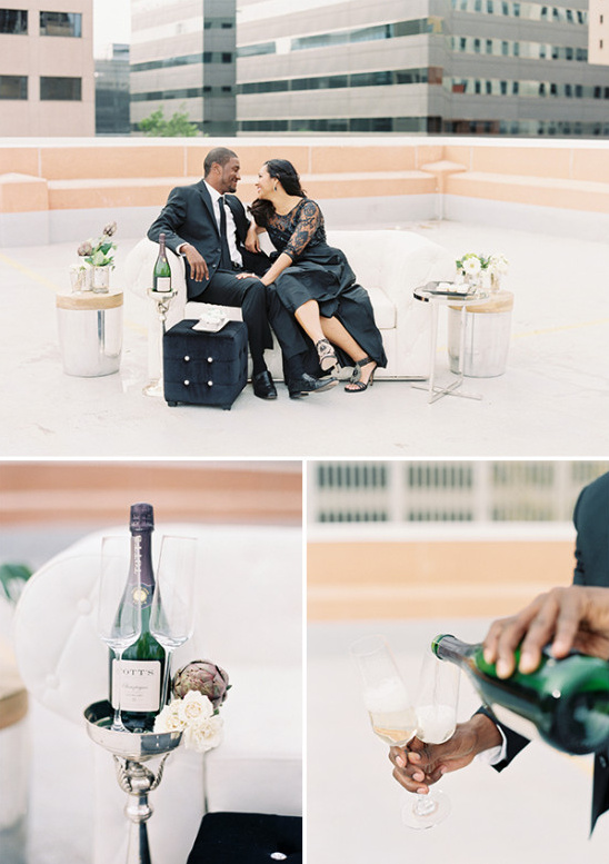 Rooftop romance champagne toast couple celebrate love