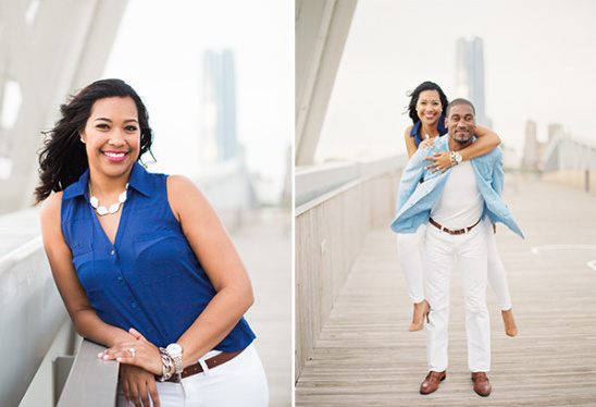 Happy couple photoshoot on city bridge