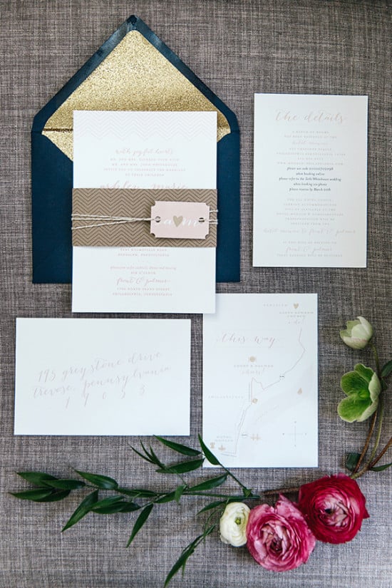 navy and gold wedding invitations