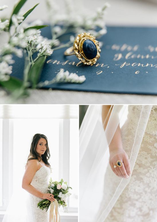 vintage gold and navy wedding accessories
