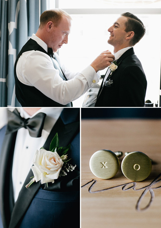 navy black and white groom with x o cuff links