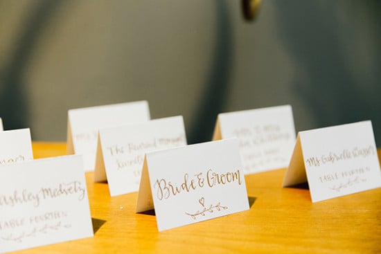 hand written escort cards for the reception