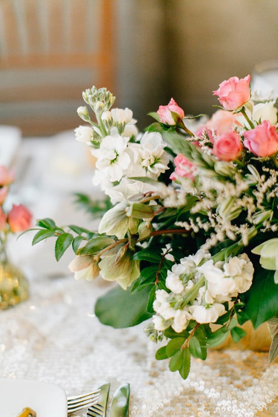 pink and white centerpiece flower box